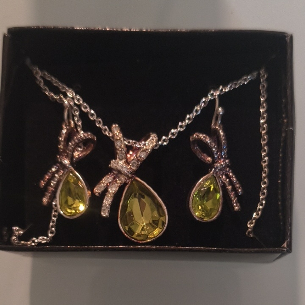Elegant Embellished Ribbon Necklace and Earring Gift Set